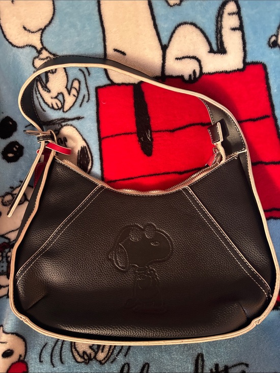 Handbags - Black Peanuts Embossed Shoulder Bag - Women